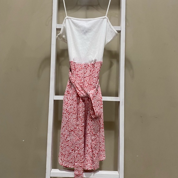 SHEIN Dresses & Skirts - SHEIN Women’s XS White Ribbed Top Red Floral Midi Dress Tie Waist Summer 0172